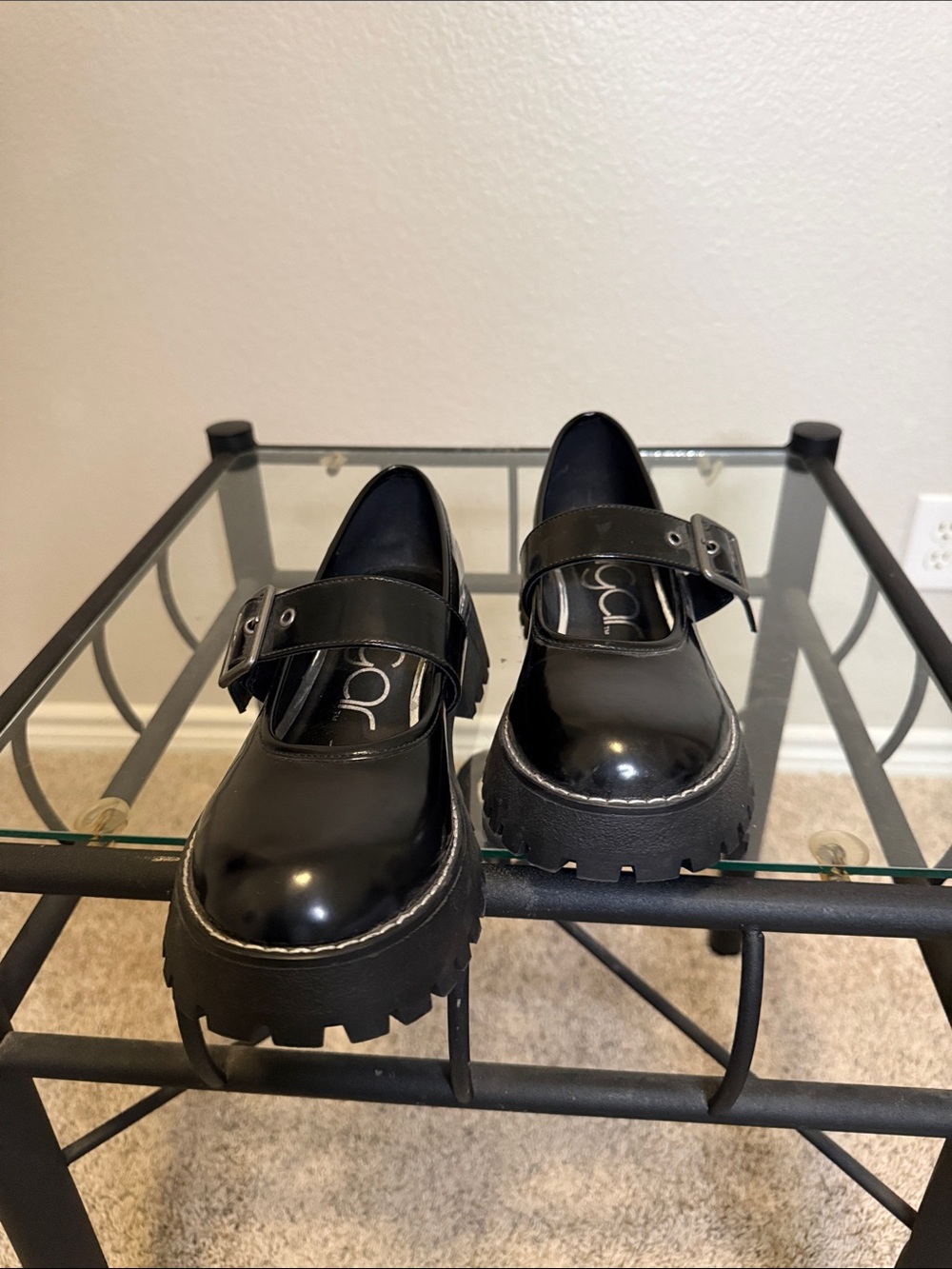 Sugar Black Patent Mary Jane Lug Sole Shoes Sz 7.5